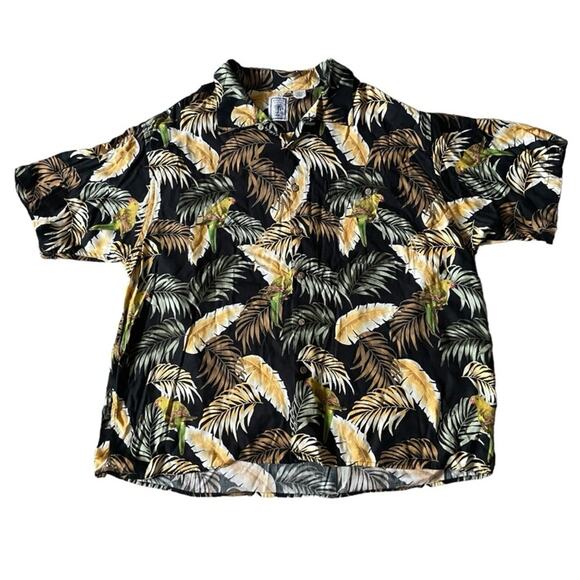 Roundtree & Yorke Mens Carribean/Hawaiian Yellow Canary Palm Leaf AOP Shirt 2X - Picture 1 of 6